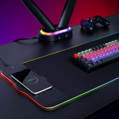 MagPad Magnetisches Kabelloses Lade-Mauspad – 15W Schnellladung, Für Smartphone & Ohrhörer, Schwarzes Design, Schreibtisch-Organizer